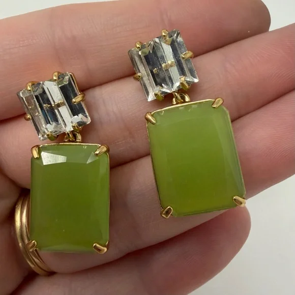 Kate Spade Shine On Collection Green Clear Rectangle Drop Earrings Gold Tone - Picture 5 of 8